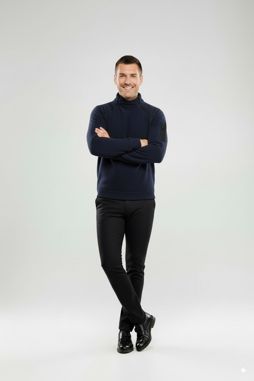 Chester | Tactical Black Sweater with Shoulder Zipper Details